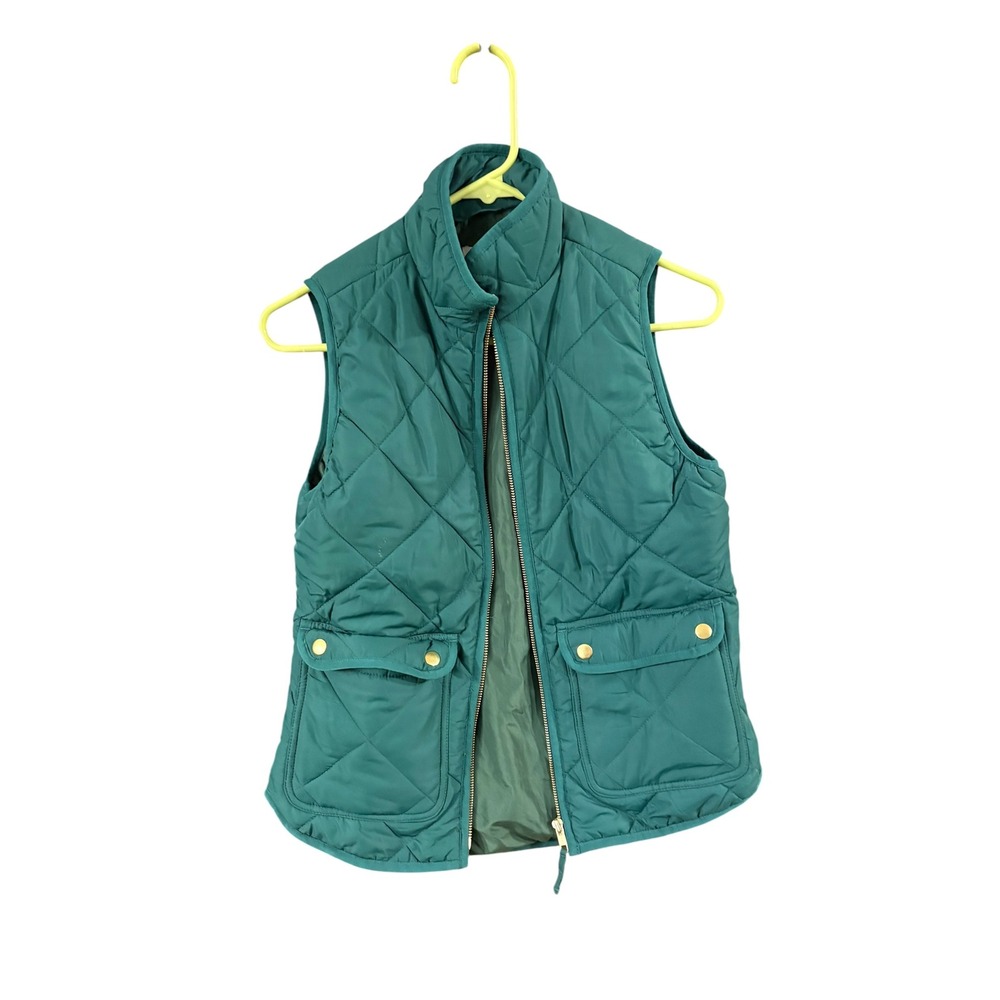 J.Crew Excursion Quilted Puffer Vest Teal Green Womens XXS Zip Up Sleeveless